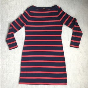 LL Bean Navy/orange striped long sleeve tee shirt dress - 2 - NWOT